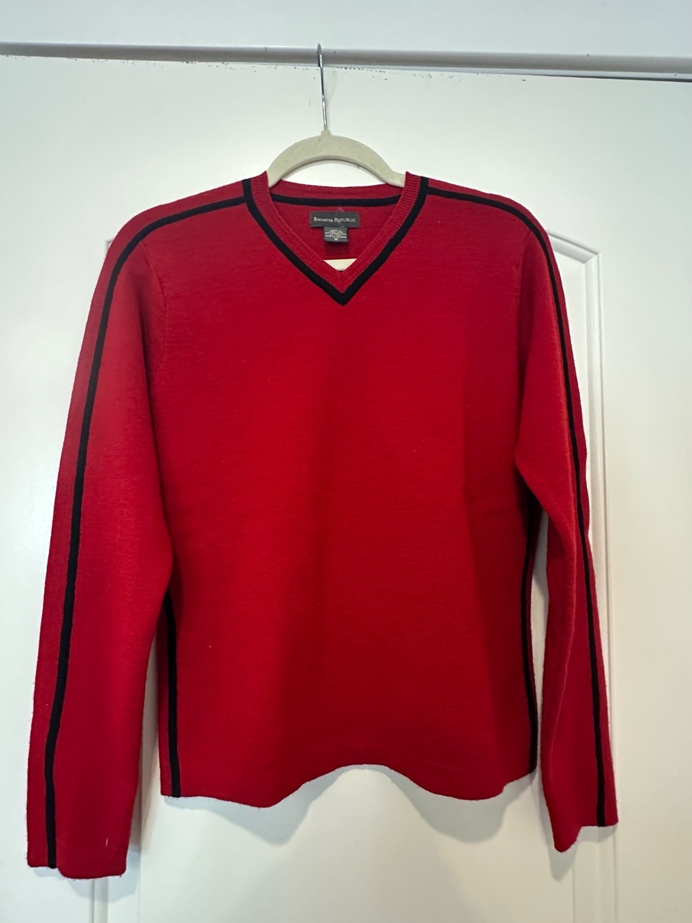 Vintage Banana Republic Red V-Neck Sweater with Black Trim